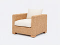 Fauteuil de jardin - Résine tressée-bois-tissu - 83x82x81 cm - Beige naturel-Blanc cassé - Contemporain