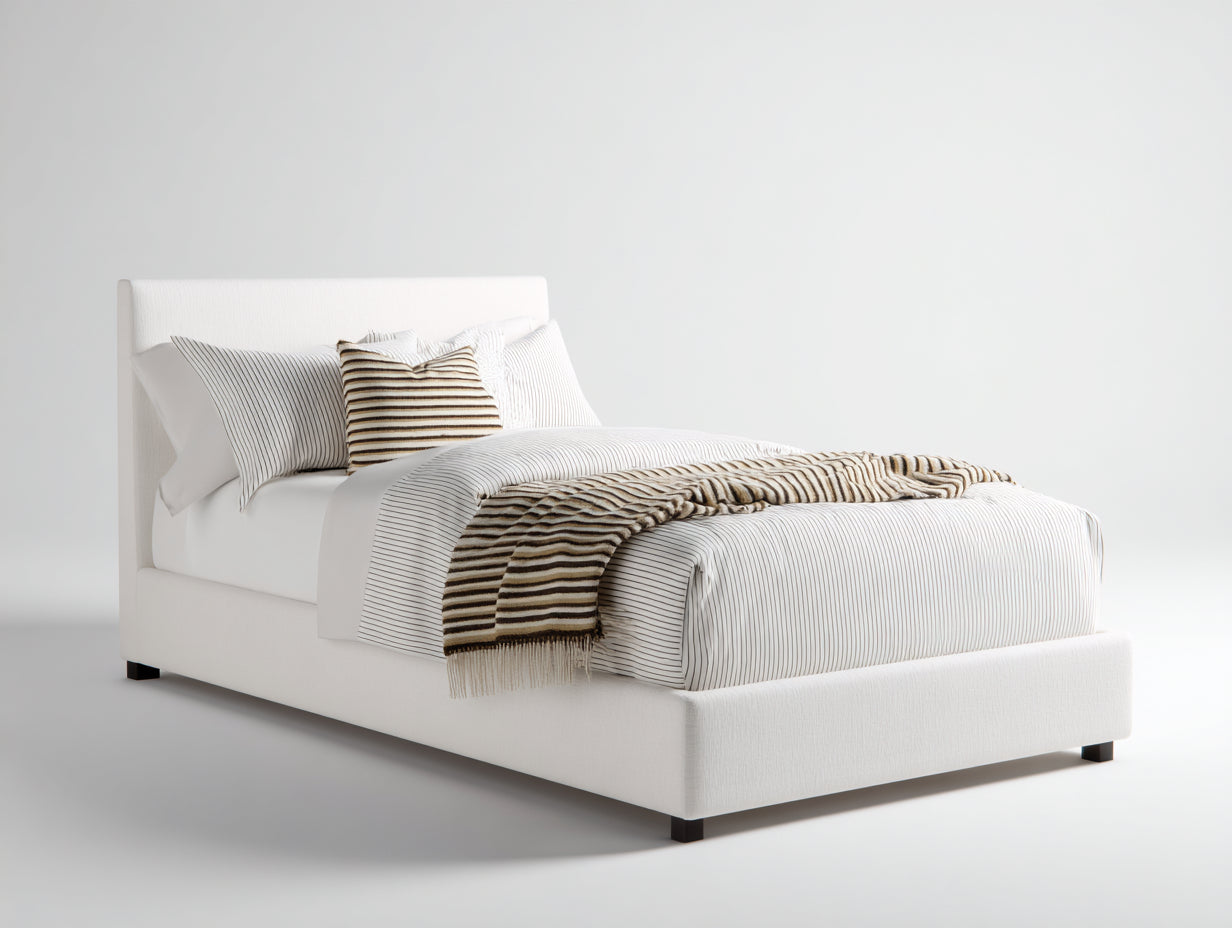 Lit simple - tissu - 200 x 100 x 105 cm - blanc - style moderne