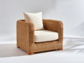 Fauteuil de jardin - Résine tressée-Tissu-Bois - 88x84x87 cm - Marron clair-Beige - Style naturel