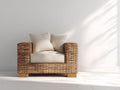 Fauteuil de jardin - Résine tressée-bois-tissu - 84x80x75 cm - Marron naturel-Beige clair - Contemporain