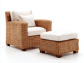 Fauteuil de jardin - Résine tressée-bois-tissu - 86x85x90 cm - Beige naturel-Blanc cassé - Contemporain