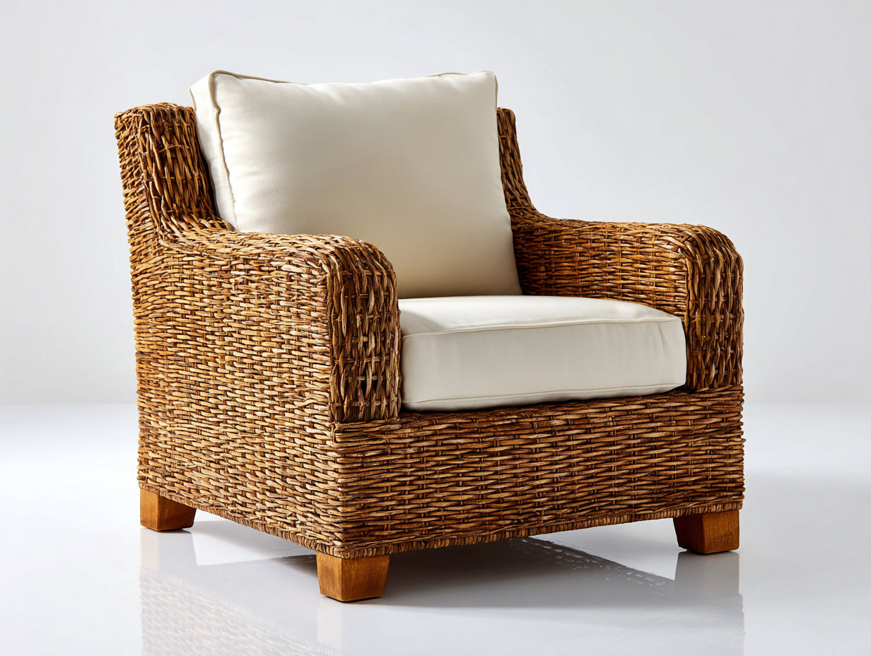 Fauteuil de jardin - Résine tressée-Tissu-Bois - 90x86x88 cm - Marron clair-Beige - Style naturel
