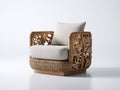 Fauteuil de jardin - Résine tressée-bois-tissu - 81x80x79 cm - Beige naturel-Beige clair - Contemporain