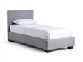 Lit simple - tissu-bois - 205 x 98 x 112 cm - gris-blanc - style contemporain