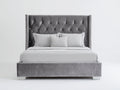 Lit double-Velours-Bois-215x185x130 cm-Gris-Style capitonné luxe