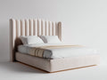 Lit double-Velours-Bois-210x180x135 cm-Beige sable-Design moderne luxe