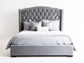 Lit double-Velours-Bois-208x185x132 cm-Gris-Style capitonné luxe moderne