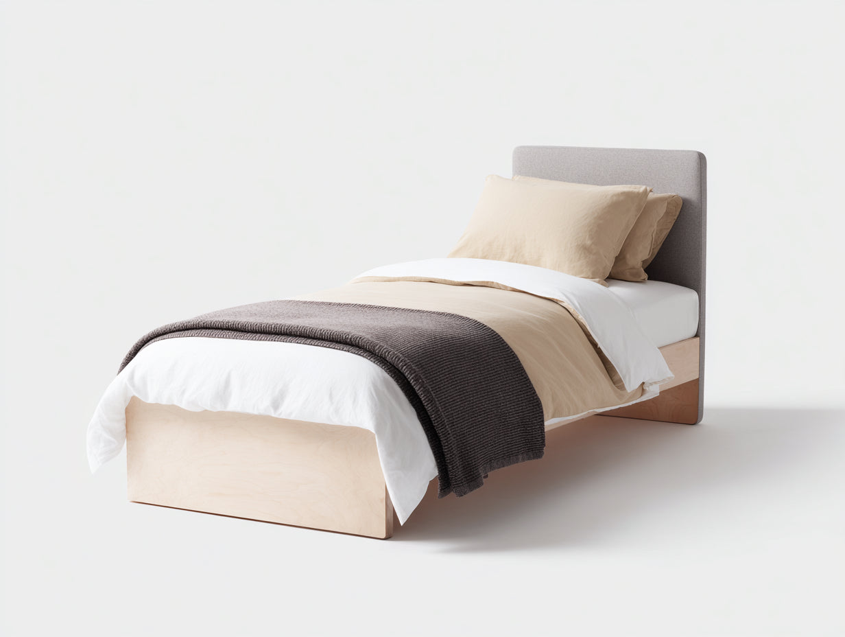 Lit simple - Bois MDF-Tissu - 200x90x88 cm (200x90x88 cm) - Bois clair-Gris - Style scandinave moderne
