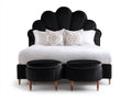 Lit double-Velours-Bois-210x180x135 cm-Noir-Style art déco fleur luxe