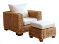Fauteuil de jardin - Résine tressée-bois-tissu - 85x84x86 cm - Beige naturel-Blanc cassé - Contemporain