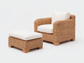 Fauteuil de jardin - Résine tressée-bois-tissu - 84x82x86 cm - Beige naturel-Blanc cassé - Contemporain