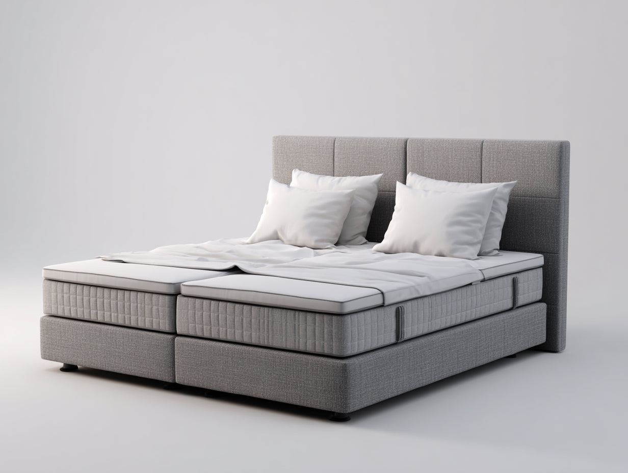 Lit double-Textile-200x160x120 cm-Gris clair-Design moderne