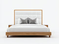 Lit double - bois-tissu - 200x180x115 cm - blanc-bois naturel - design moderne capitonné